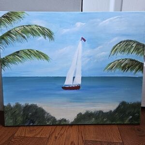 Hand painted Sailboat Ocean Canvas 16 x 20